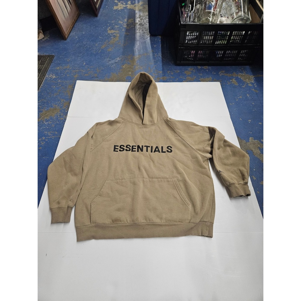 Fear of God Essentials Hoodie Tan Earth Tone Logo Graphic Mens Small